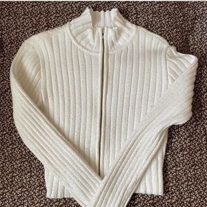 Garage small white knit cropped double zip sweater